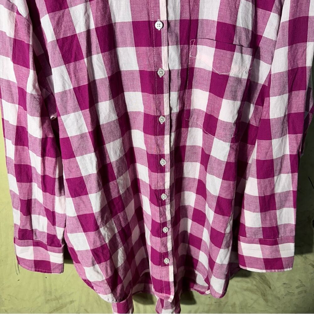 Antropologie MAEVE The Bennet Buttondown Shirt Buffalo Check Pink Combo Medium - Picture 9 of 12